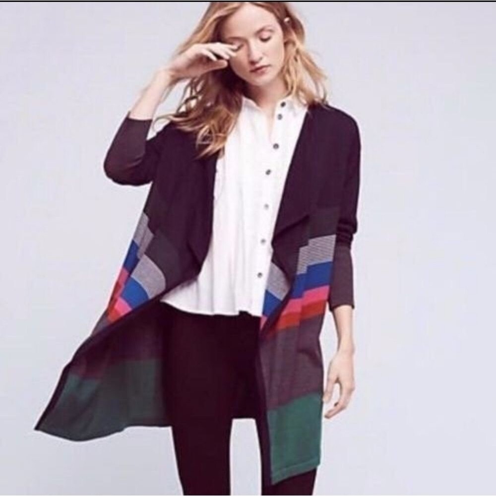 Anthropologie Lili's closet Junie striped Drape open Front cardigan Sweater xs